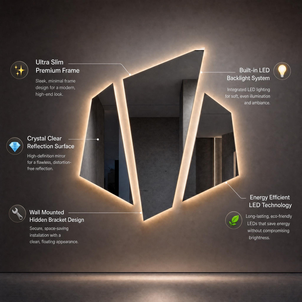 LED Backlit Lightling Mirror, Frameless Modern Bathroom Vanity Decor