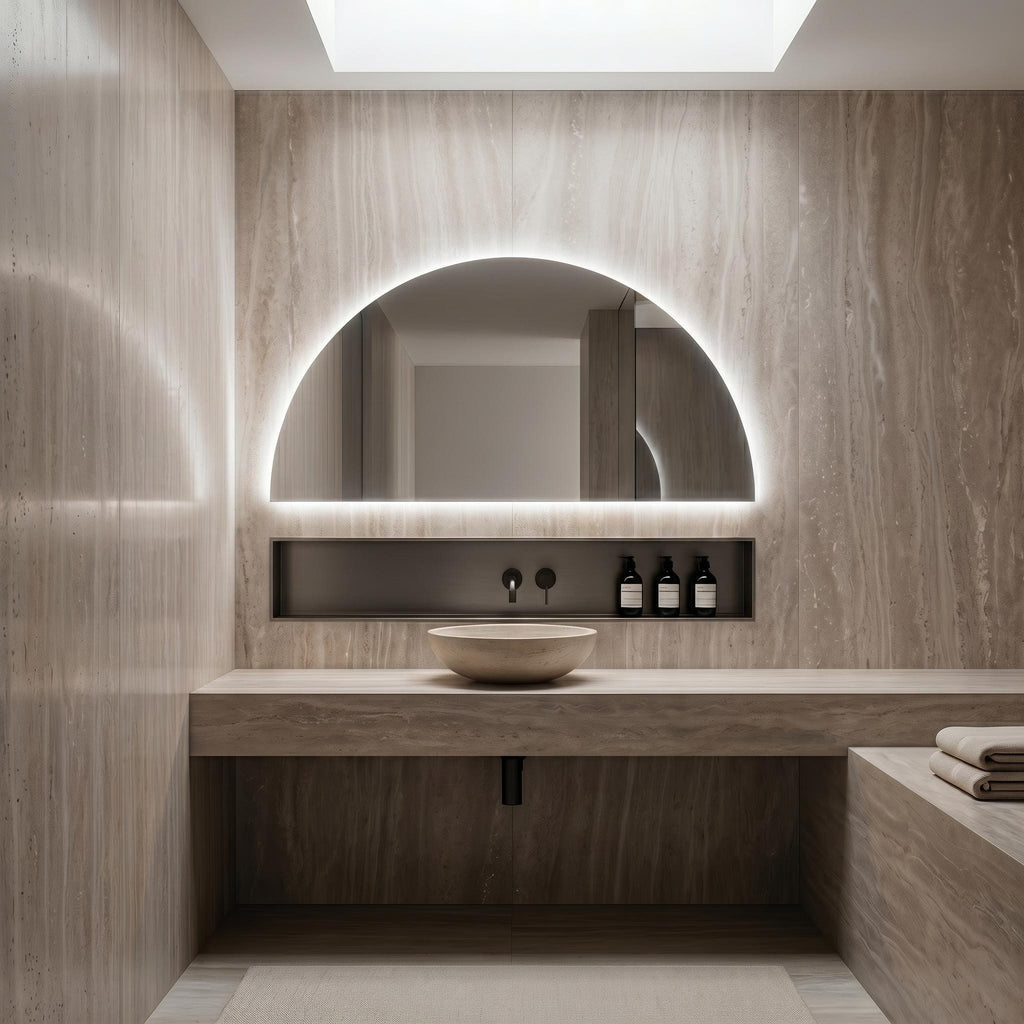 Frameless Half Circle LED Mirror | Modern Backlit Vanity Wall Decor