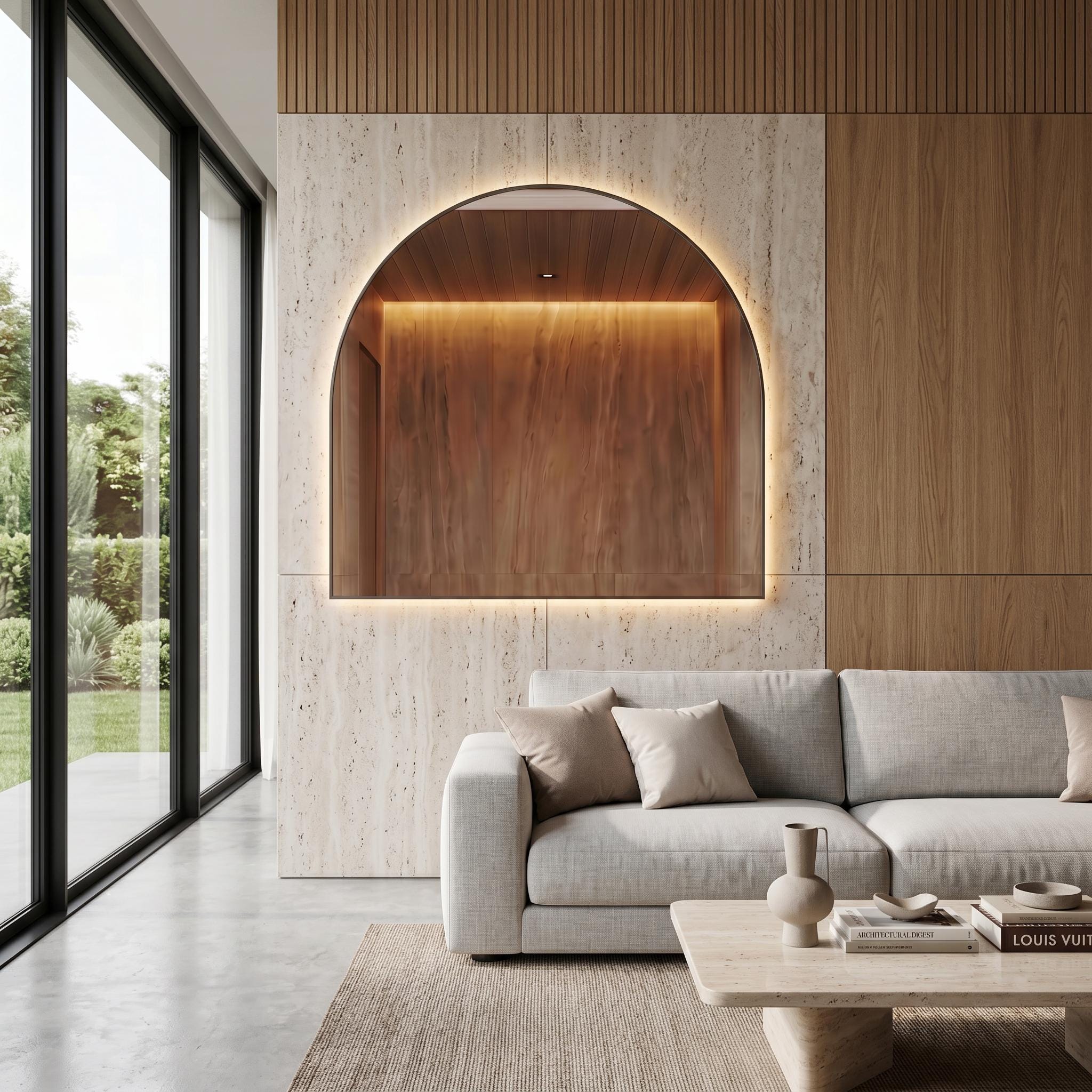LED Backlit Arch Mirror, Frameless Modern Bathroom Vanity Decor