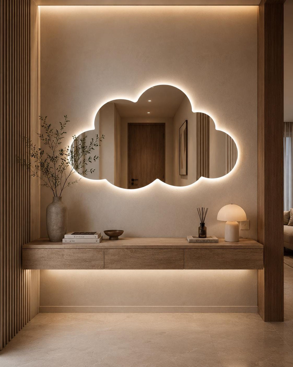 Asymmetrical Cloud LED Mirror - Backlit Bathroom & Bedroom Vanity Mirror - Irregular Wavy Wall Decor