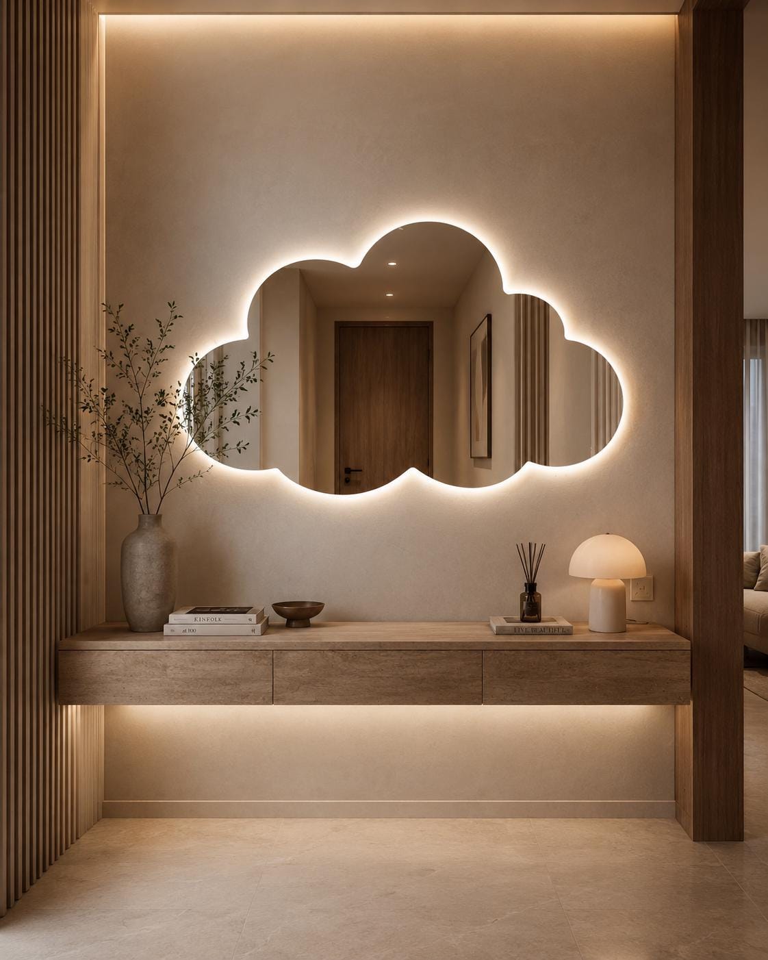 Asymmetrical Cloud LED Mirror - Backlit Bathroom & Bedroom Vanity Mirror - Irregular Wavy Wall Decor