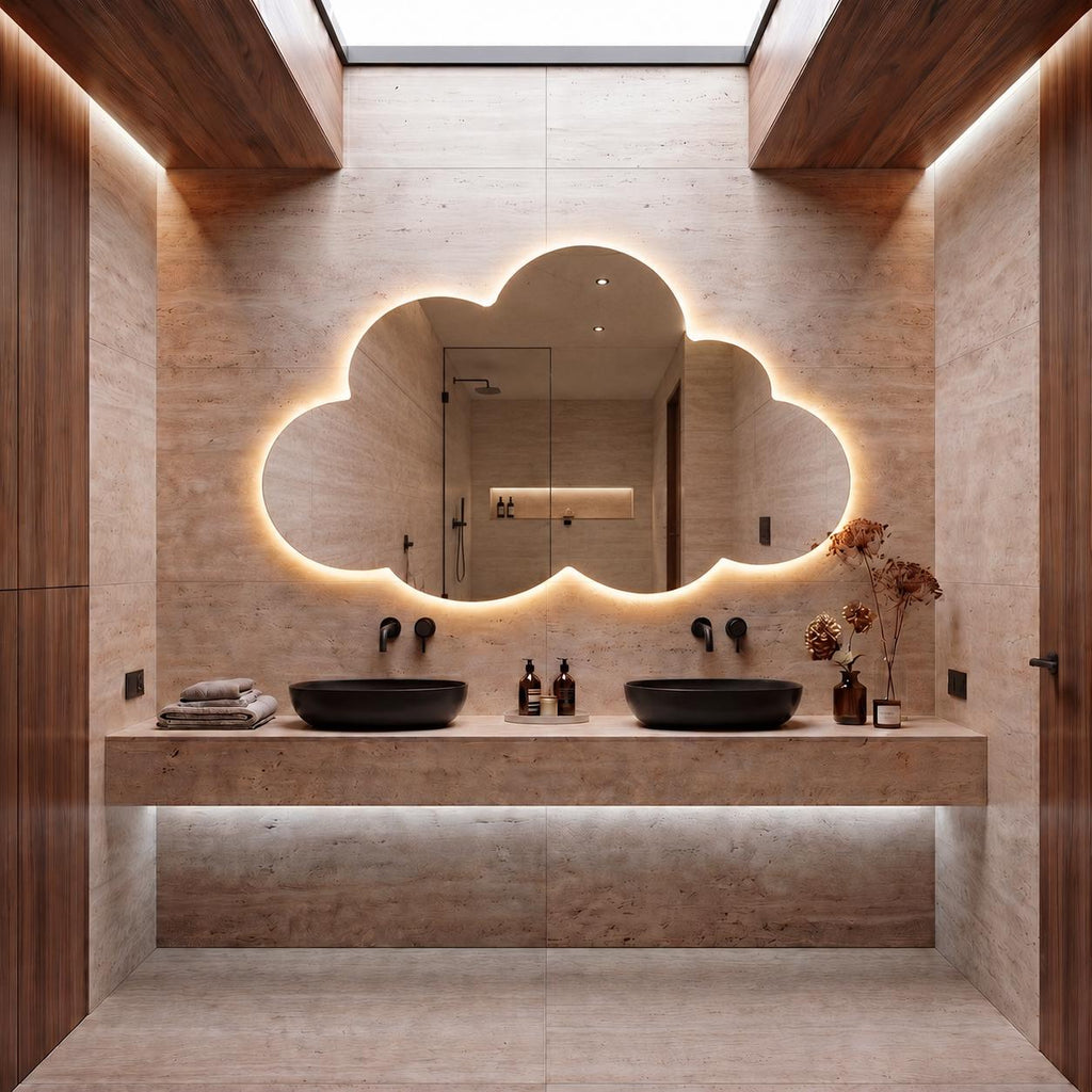 Asymmetrical Cloud LED Mirror - Backlit Bathroom & Bedroom Vanity Mirror - Irregular Wavy Wall Decor