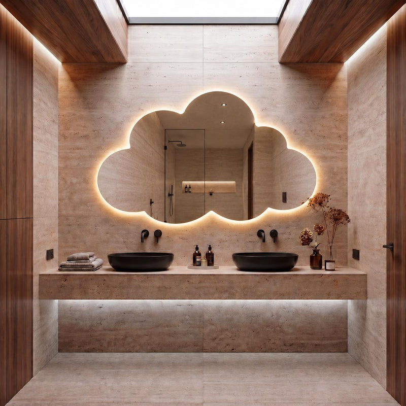 Asymmetrical Cloud LED Mirror - Backlit Bathroom & Bedroom Vanity Mirror - Irregular Wavy Wall Decor