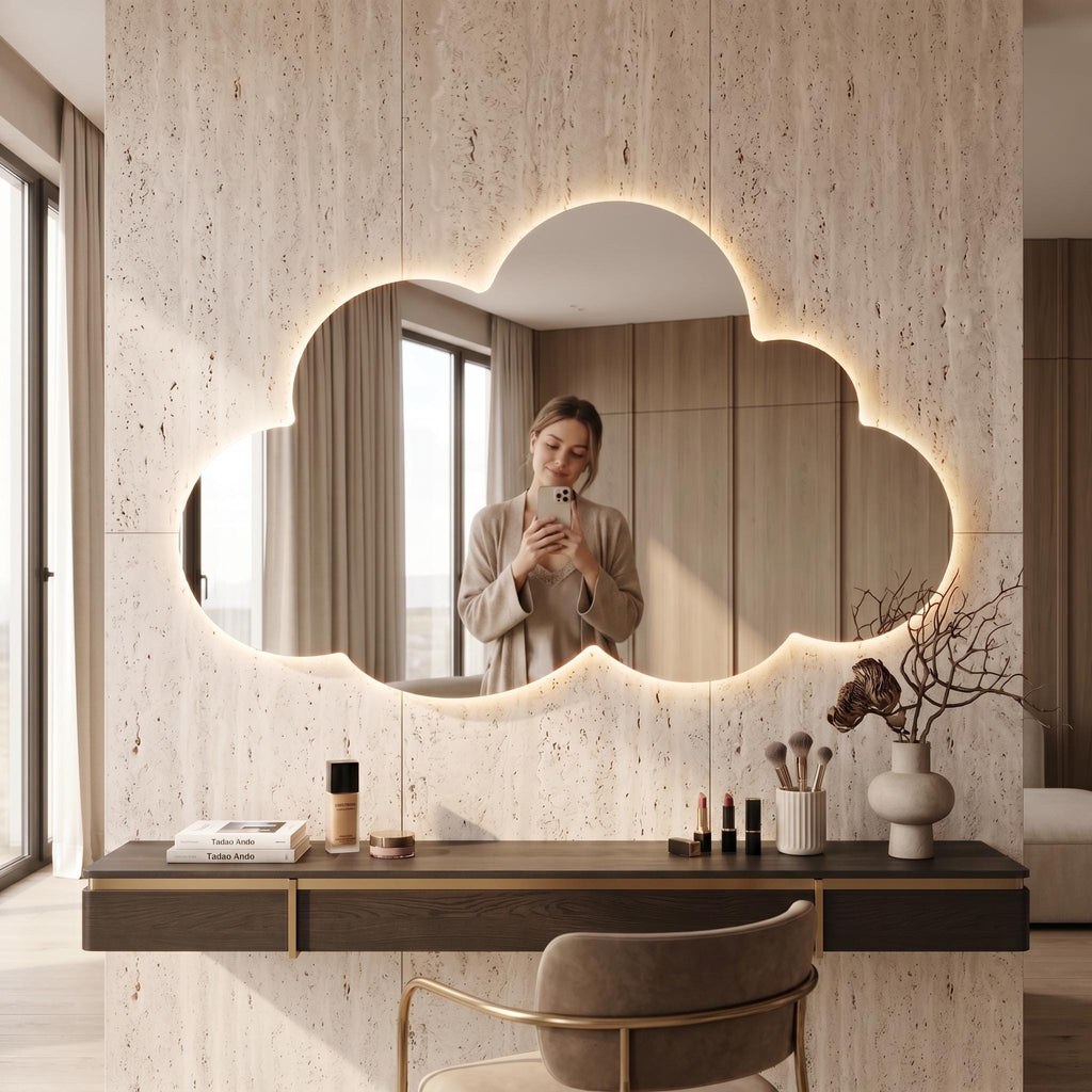 Asymmetrical Cloud LED Mirror - Backlit Bathroom & Bedroom Vanity Mirror - Irregular Wavy Wall Decor