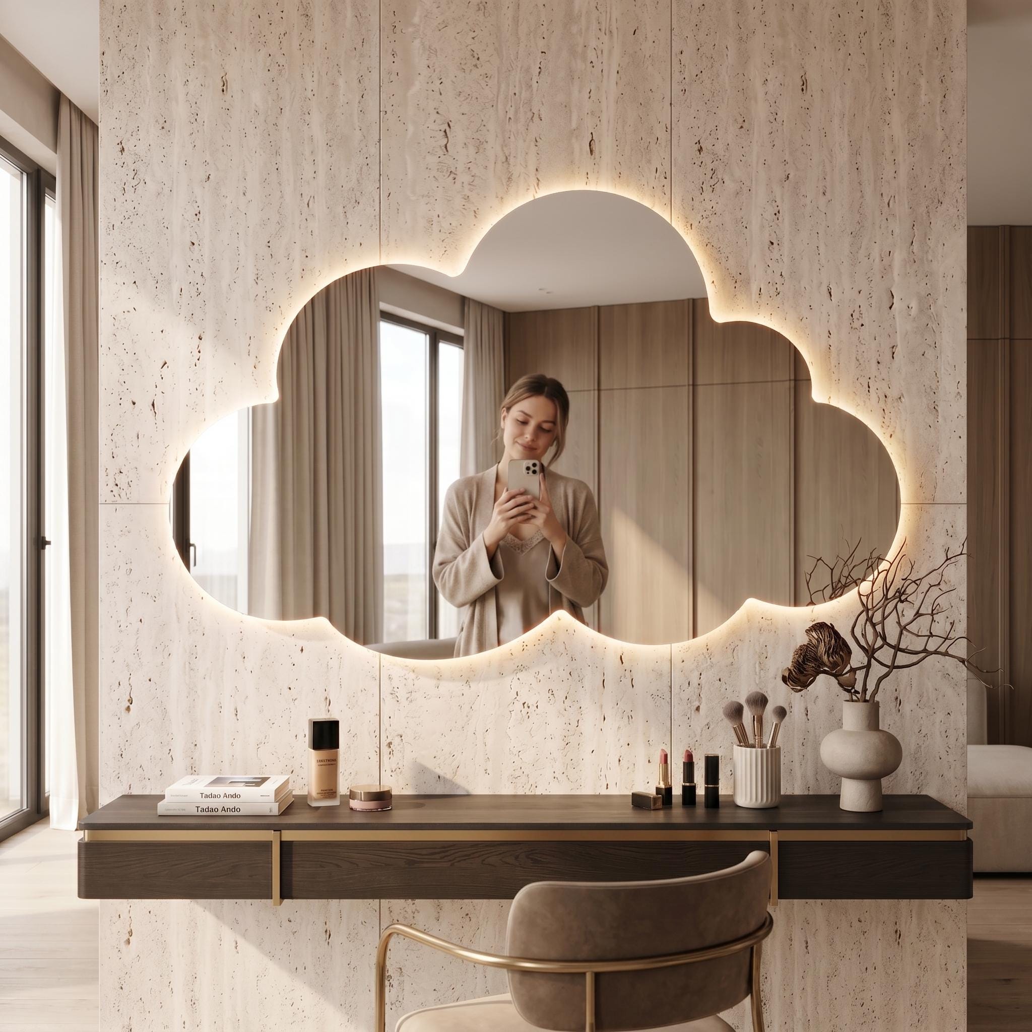 Asymmetrical Cloud LED Mirror - Backlit Bathroom & Bedroom Vanity Mirror - Irregular Wavy Wall Decor