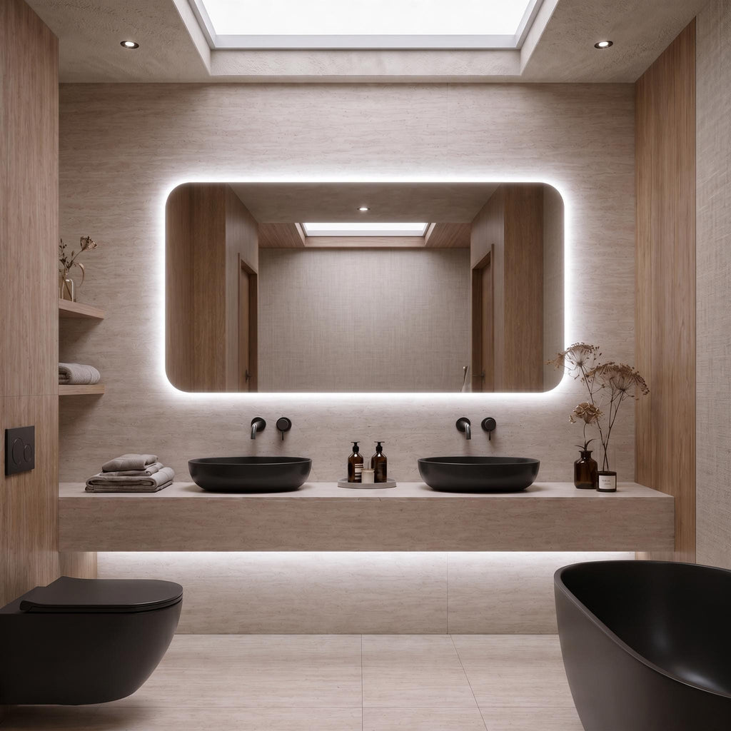 Frameless LED Backlit Rectangle Mirror, Modern Bathroom Vanity Decor, Luxury Wall Mirror