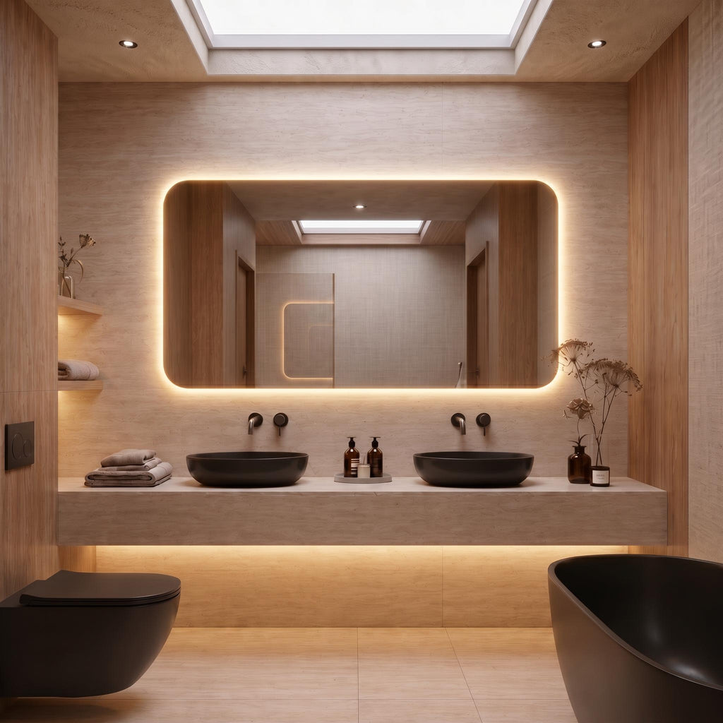 Frameless LED Backlit Rectangle Mirror, Modern Bathroom Vanity Decor, Luxury Wall Mirror