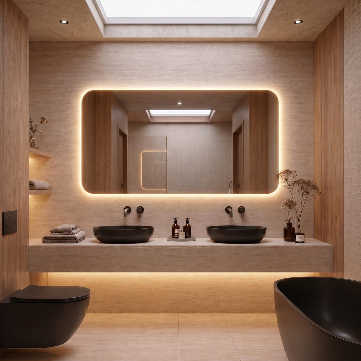 Frameless LED Backlit Rectangle Mirror, Modern Bathroom Vanity Decor, Luxury Wall Mirror