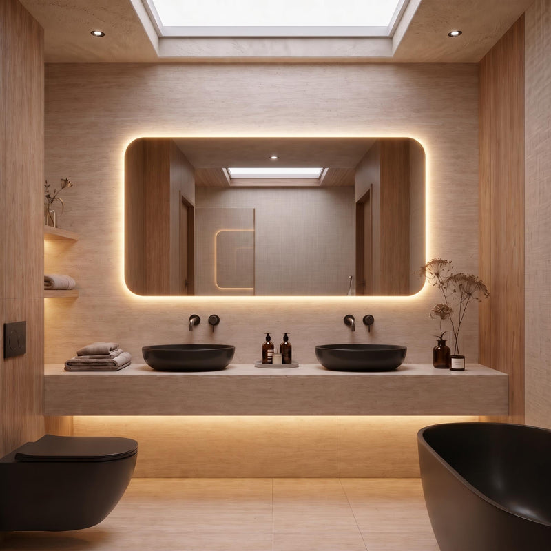 Frameless LED Backlit Rectangle Mirror, Modern Bathroom Vanity Decor, Luxury Wall Mirror