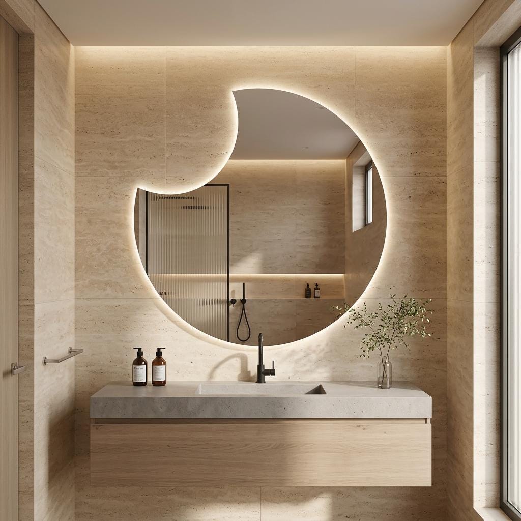 Asymmetrical LED Backlit Mirror, Frameless Modern Bathroom Vanity Decor