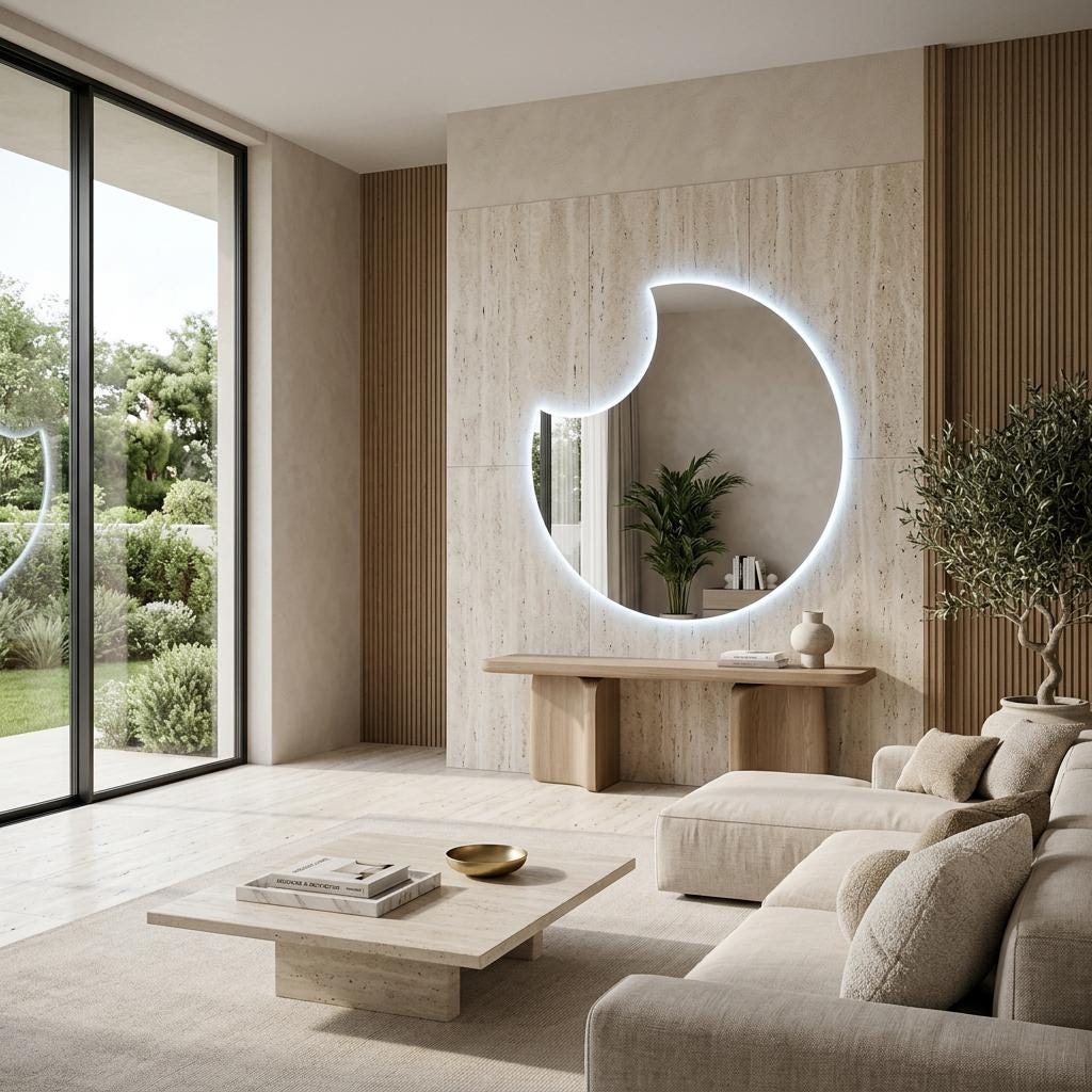 Asymmetrical LED Backlit Mirror, Frameless Modern Bathroom Vanity Decor