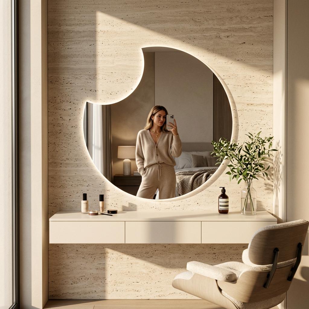 Asymmetrical LED Backlit Mirror, Frameless Modern Bathroom Vanity Decor