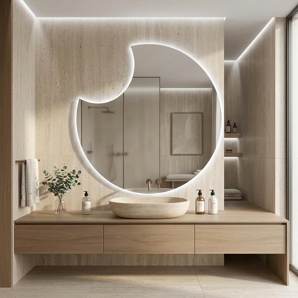 Asymmetrical LED Backlit Mirror, Frameless Modern Bathroom Vanity Decor