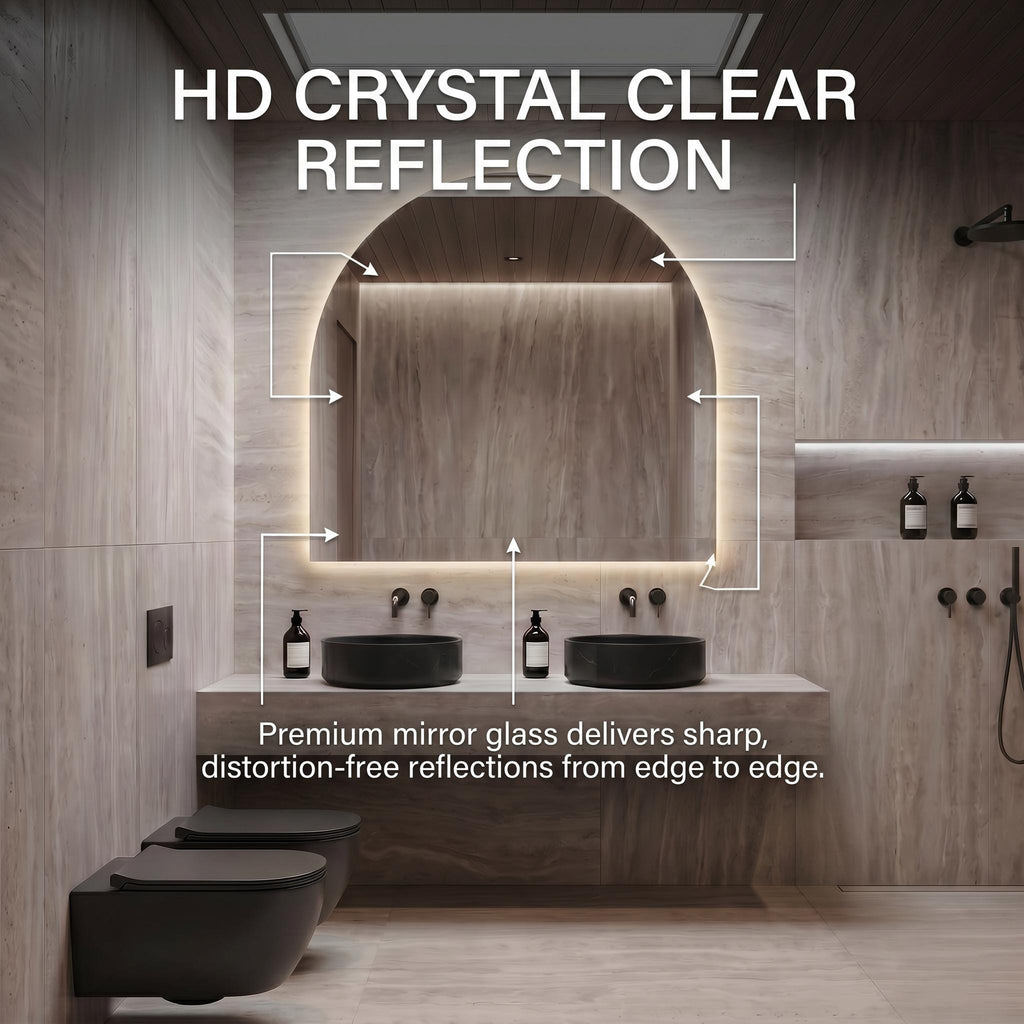 LED Backlit Arch Mirror, Frameless Modern Bathroom Vanity Decor