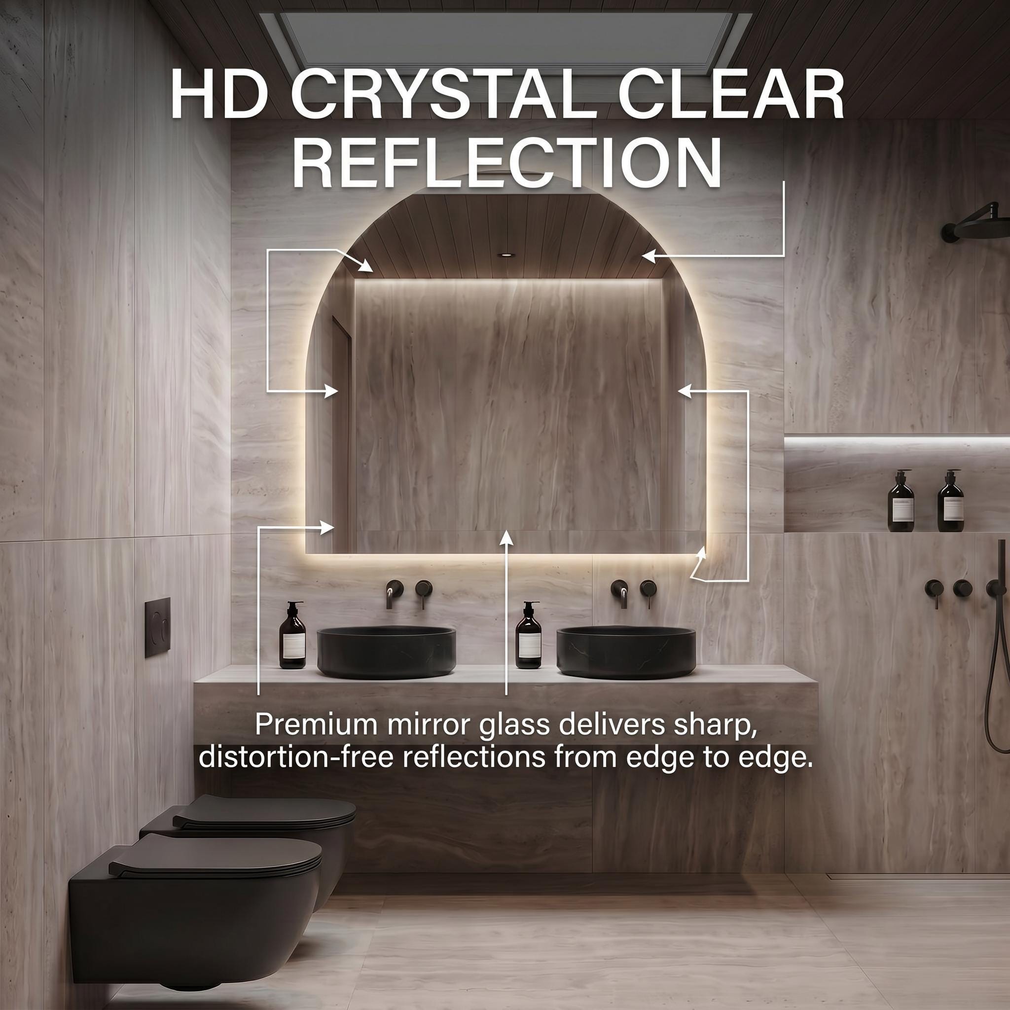 LED Backlit Arch Mirror, Frameless Modern Bathroom Vanity Decor