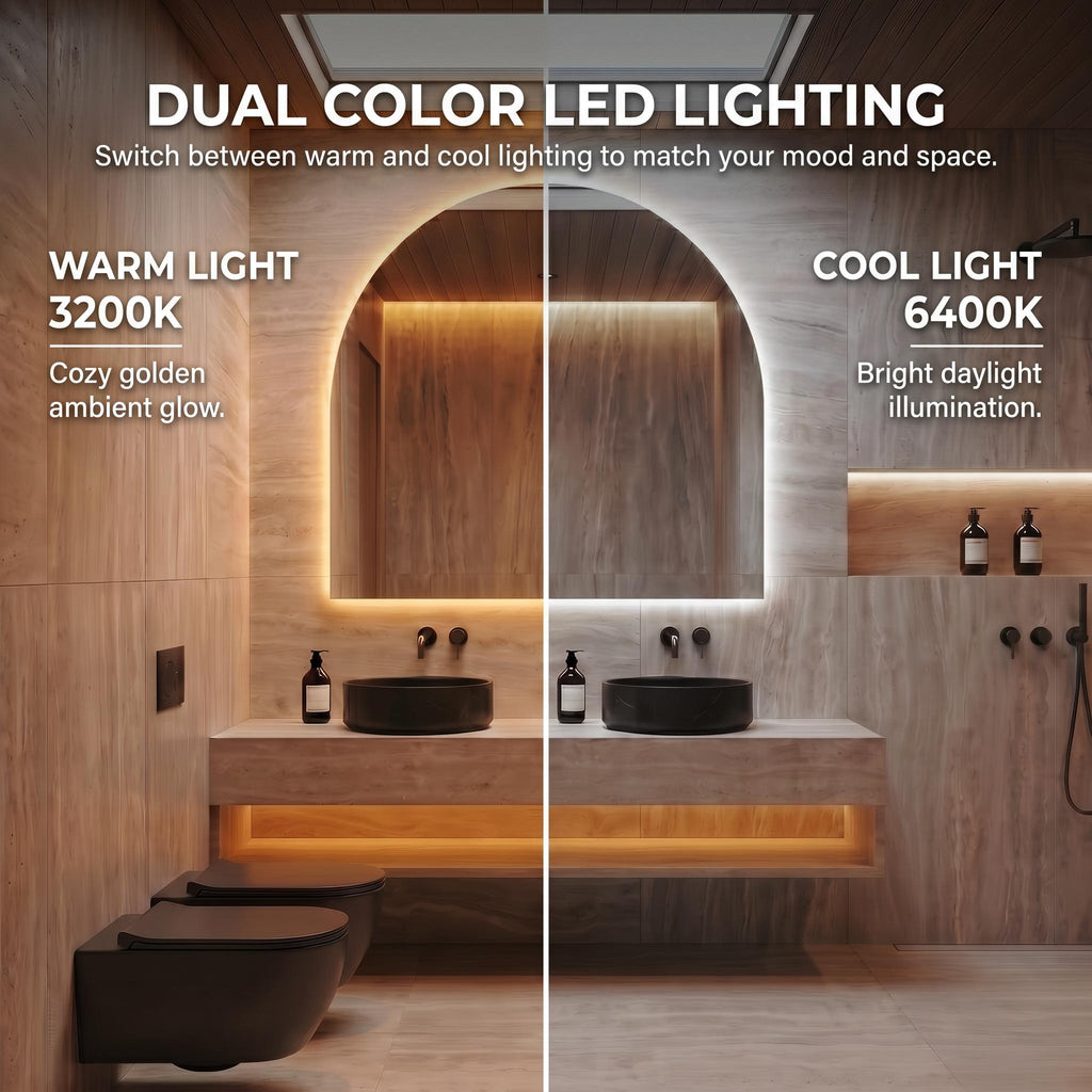 LED Backlit Arch Mirror, Frameless Modern Bathroom Vanity Decor