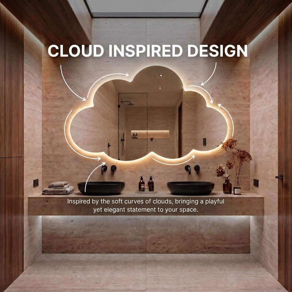 Asymmetrical Cloud LED Mirror - Backlit Bathroom & Bedroom Vanity Mirror - Irregular Wavy Wall Decor