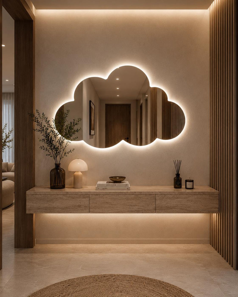 Asymmetrical Cloud LED Mirror - Backlit Bathroom & Bedroom Vanity Mirror - Irregular Wavy Wall Decor