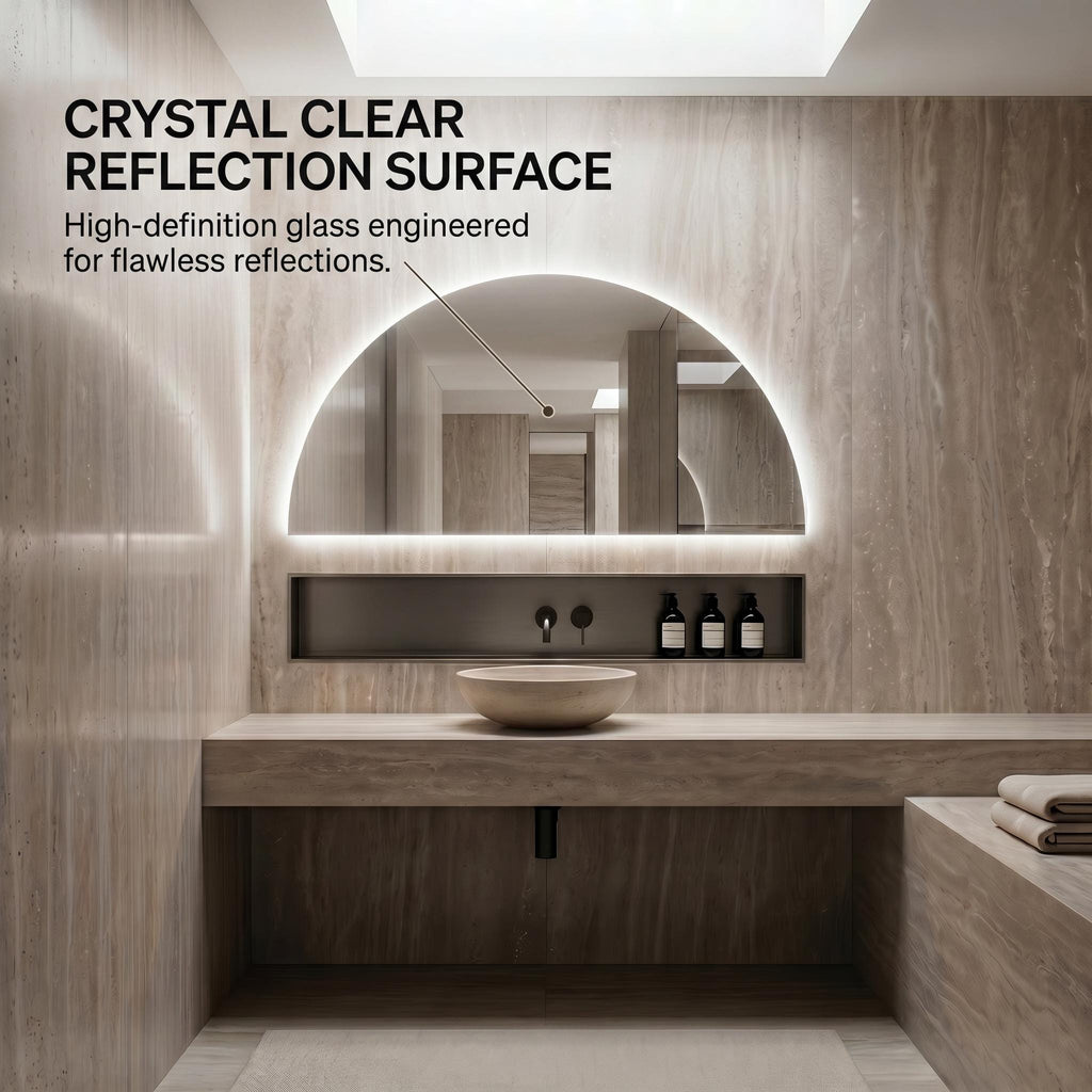 Frameless Half Circle LED Mirror | Modern Backlit Vanity Wall Decor