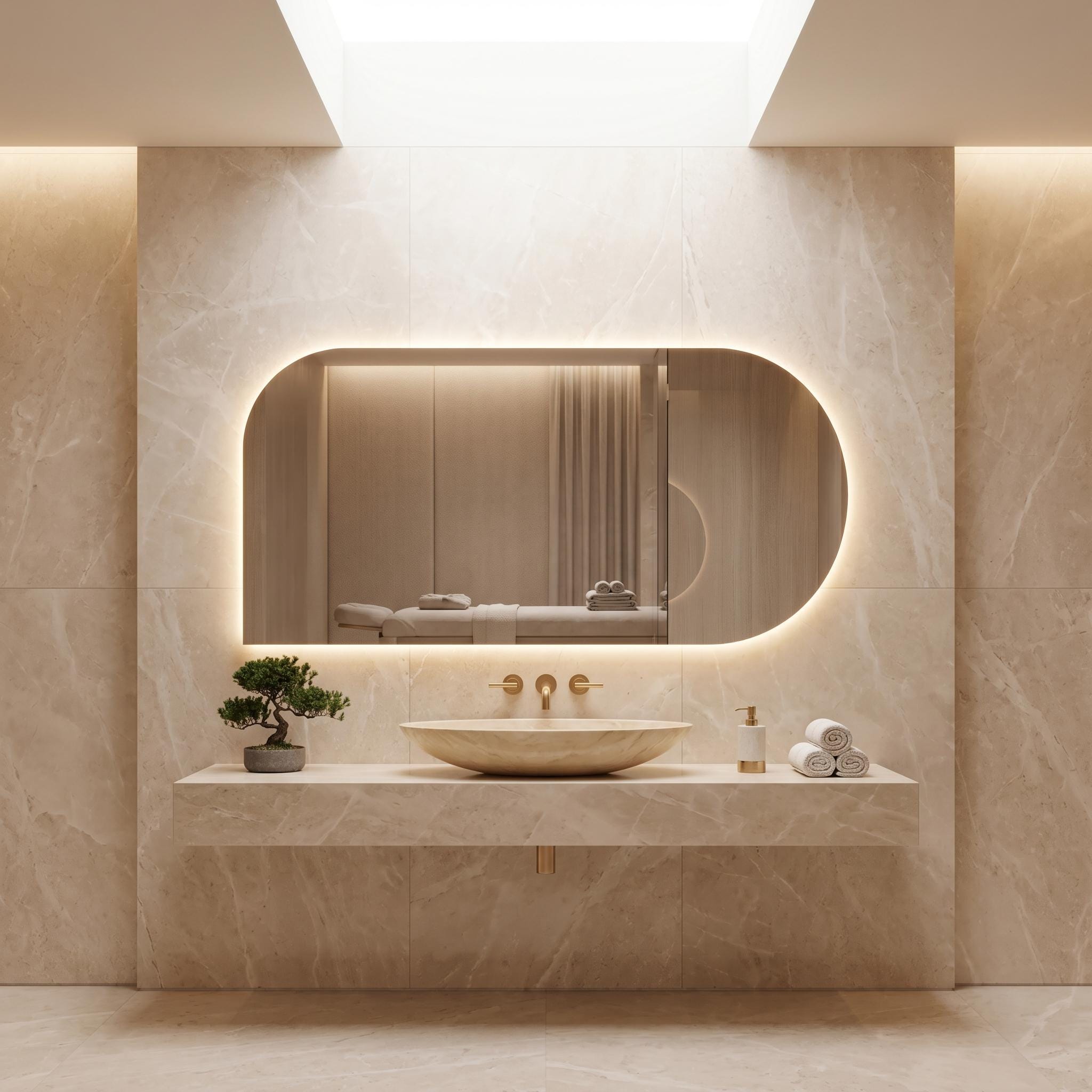 LED Backlit Bathroom Mirror, Organic Shape Vanity Wall Mirror