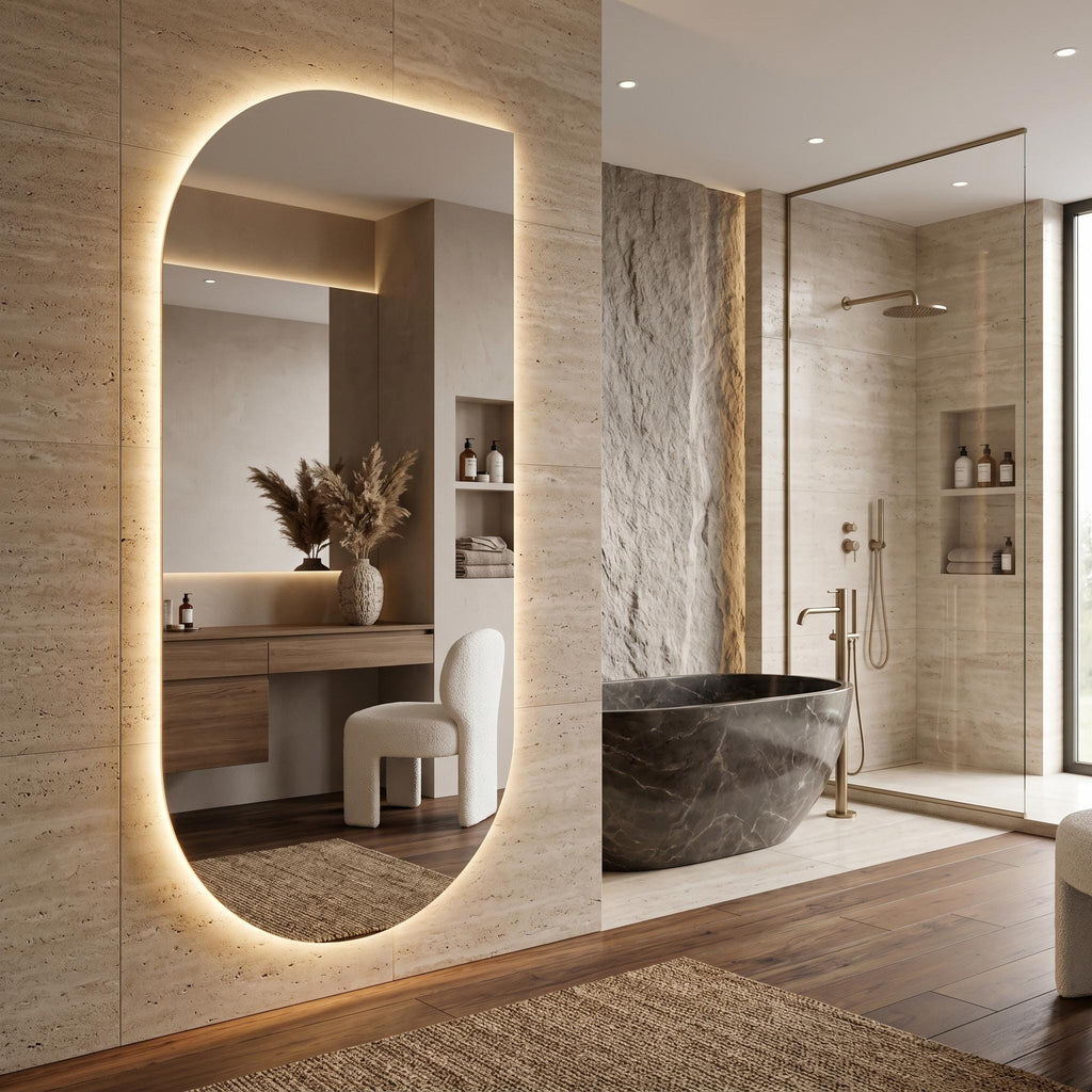 LED Backlit Bathroom Mirror, Organic Shape Vanity Wall Mirror