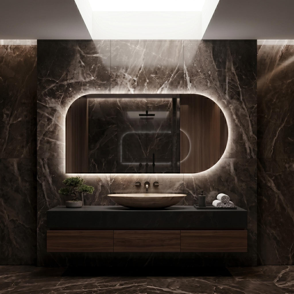 LED Backlit Bathroom Mirror, Organic Shape Vanity Wall Mirror
