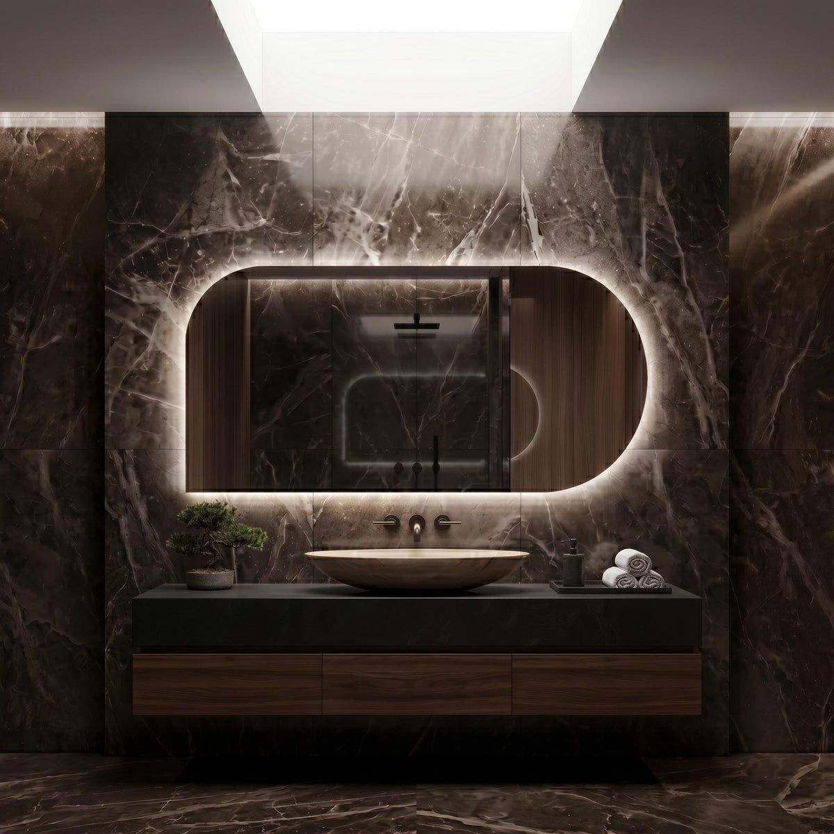 LED Backlit Bathroom Mirror, Organic Shape Vanity Wall Mirror