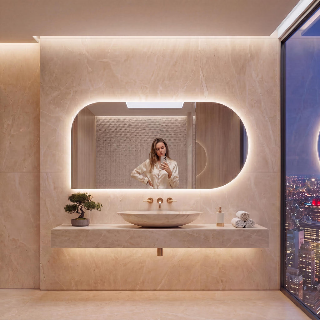 LED Backlit Bathroom Mirror, Organic Shape Vanity Wall Mirror