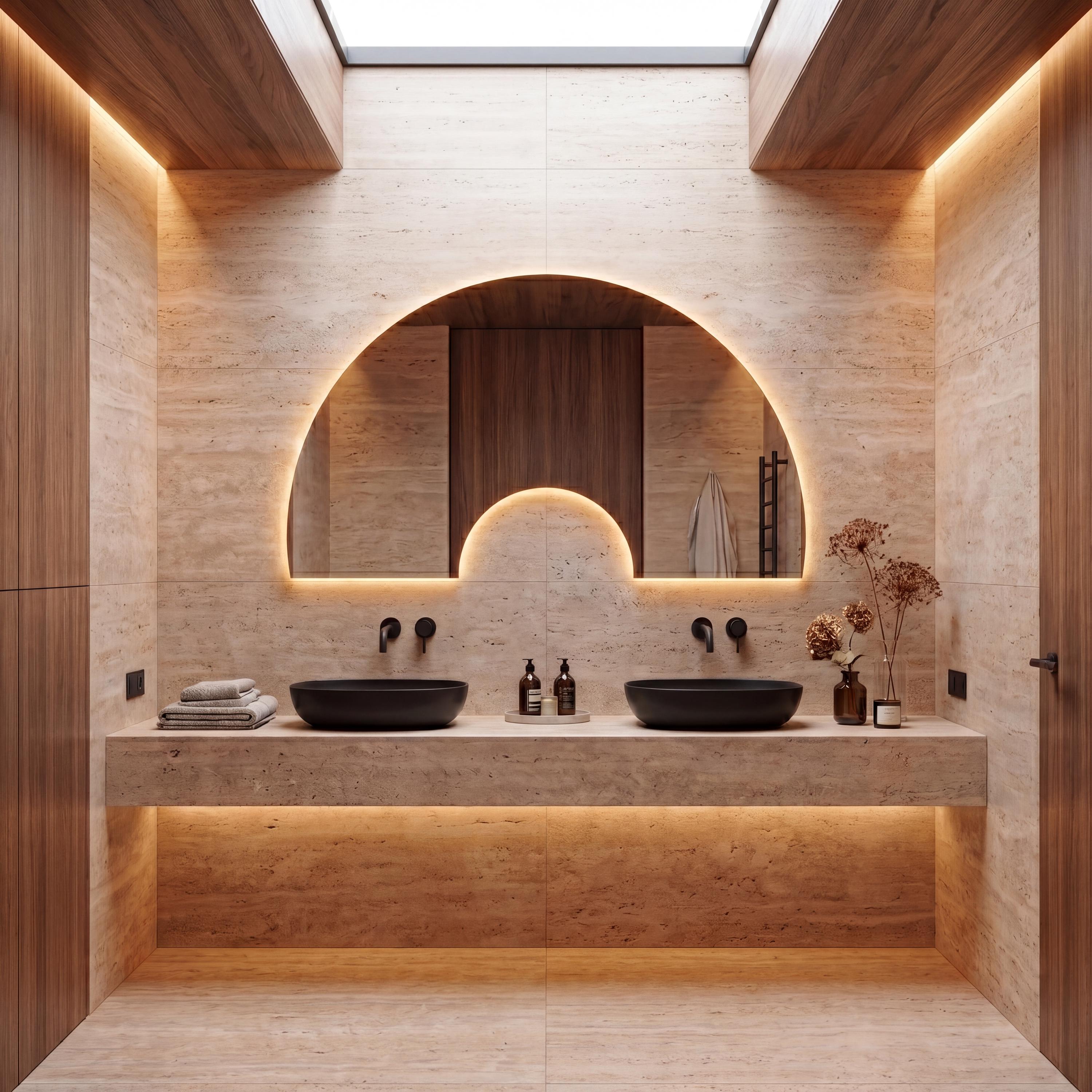 Luna Arch Symmetric Wall Decor  Irregular Bathroom Mirror with LED, Modern Frameless