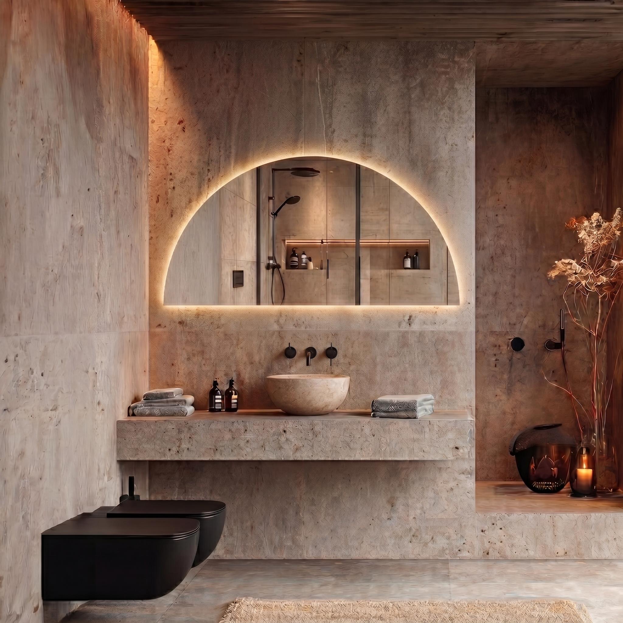 Frameless Half Circle LED Mirror | Modern Backlit Vanity Wall Decor