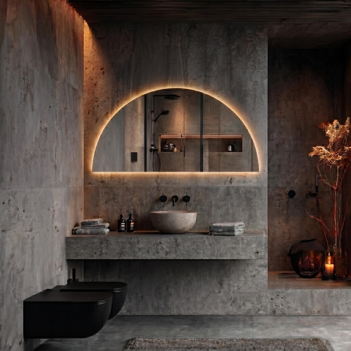Frameless Half Circle LED Mirror | Modern Backlit Vanity Wall Decor
