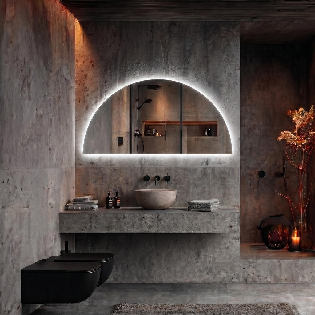 Frameless Half Circle LED Mirror | Modern Backlit Vanity Wall Decor