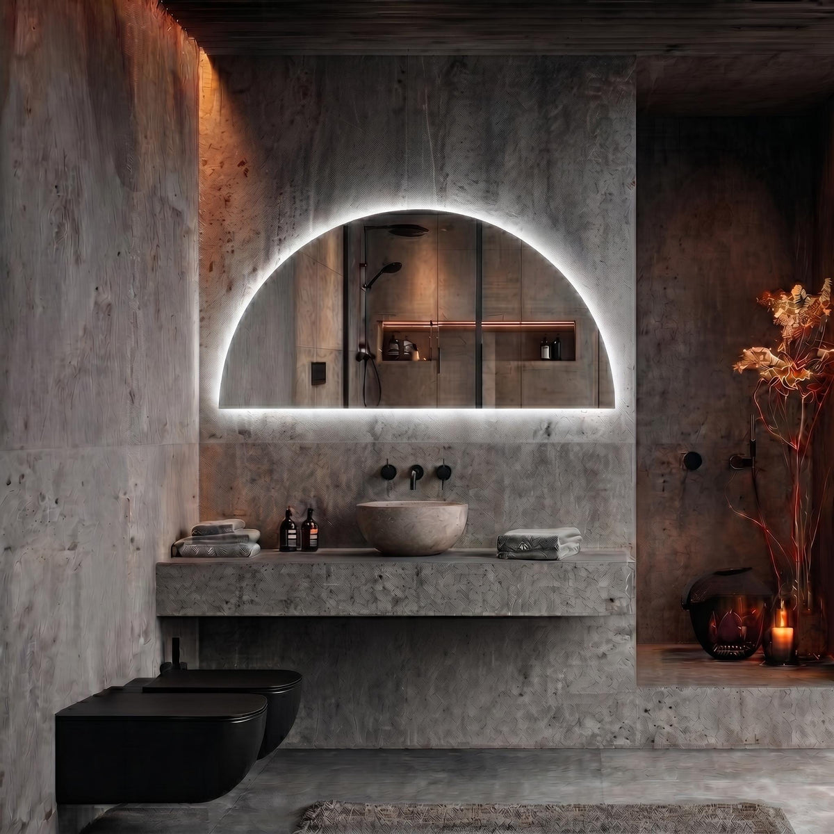 Frameless Half Circle LED Mirror | Modern Backlit Vanity Wall Decor