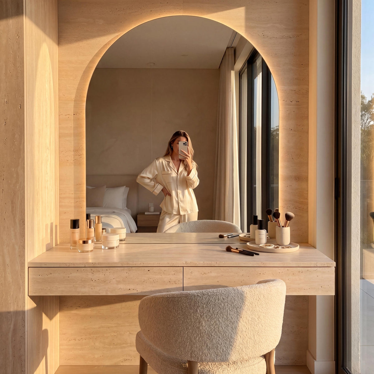 LED Backlit Arch Mirror, Frameless Modern Bathroom Vanity Decor
