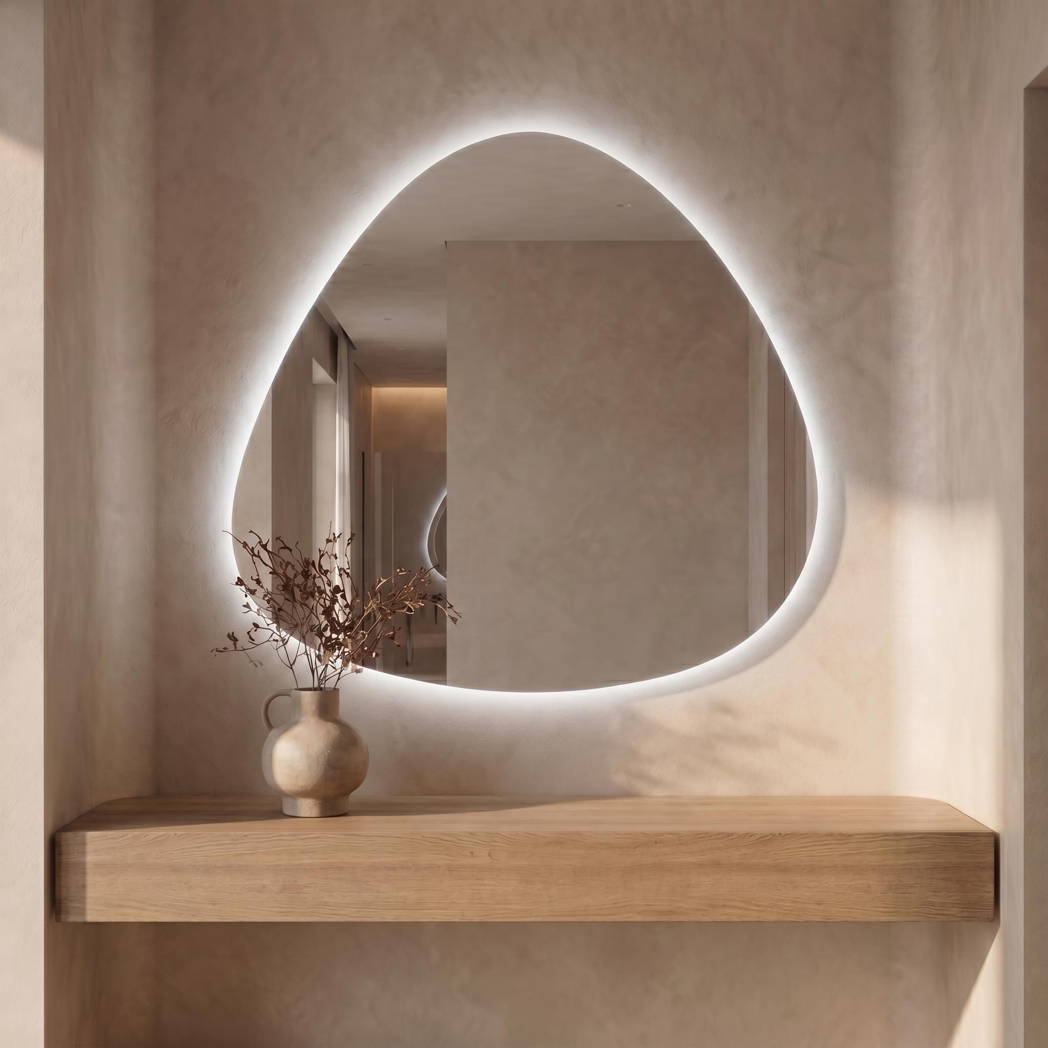 LED Backlit Drop Mirror, Frameless Modern Bathroom Vanity Decor