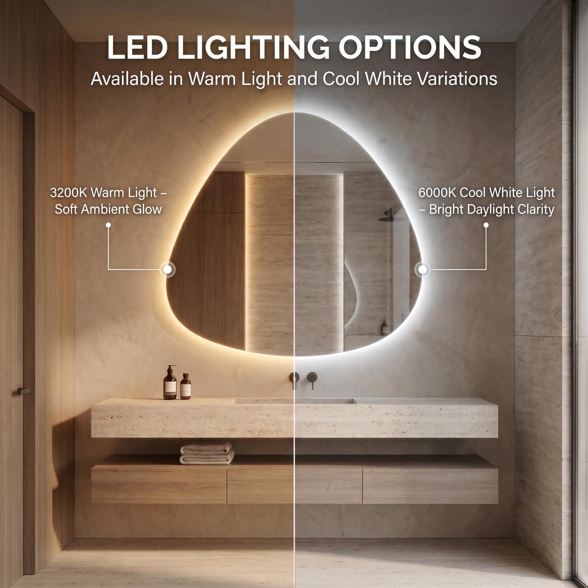 LED Backlit Drop Mirror, Frameless Modern Bathroom Vanity Decor