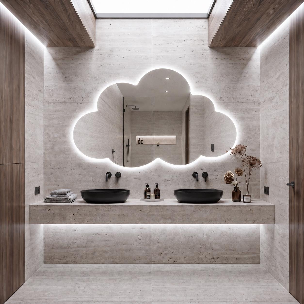 Asymmetrical Cloud LED Mirror - Backlit Bathroom & Bedroom Vanity Mirror - Irregular Wavy Wall Decor