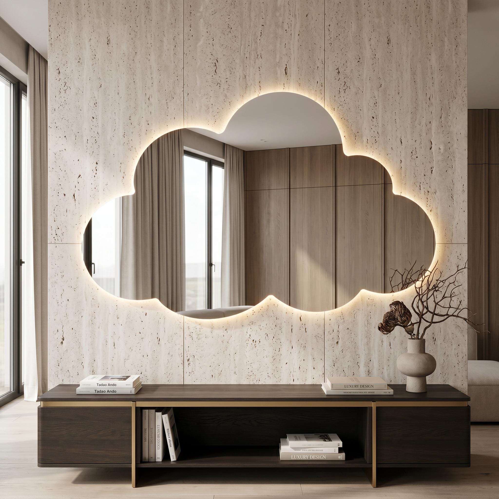 Asymmetrical Cloud LED Mirror - Backlit Bathroom & Bedroom Vanity Mirror - Irregular Wavy Wall Decor