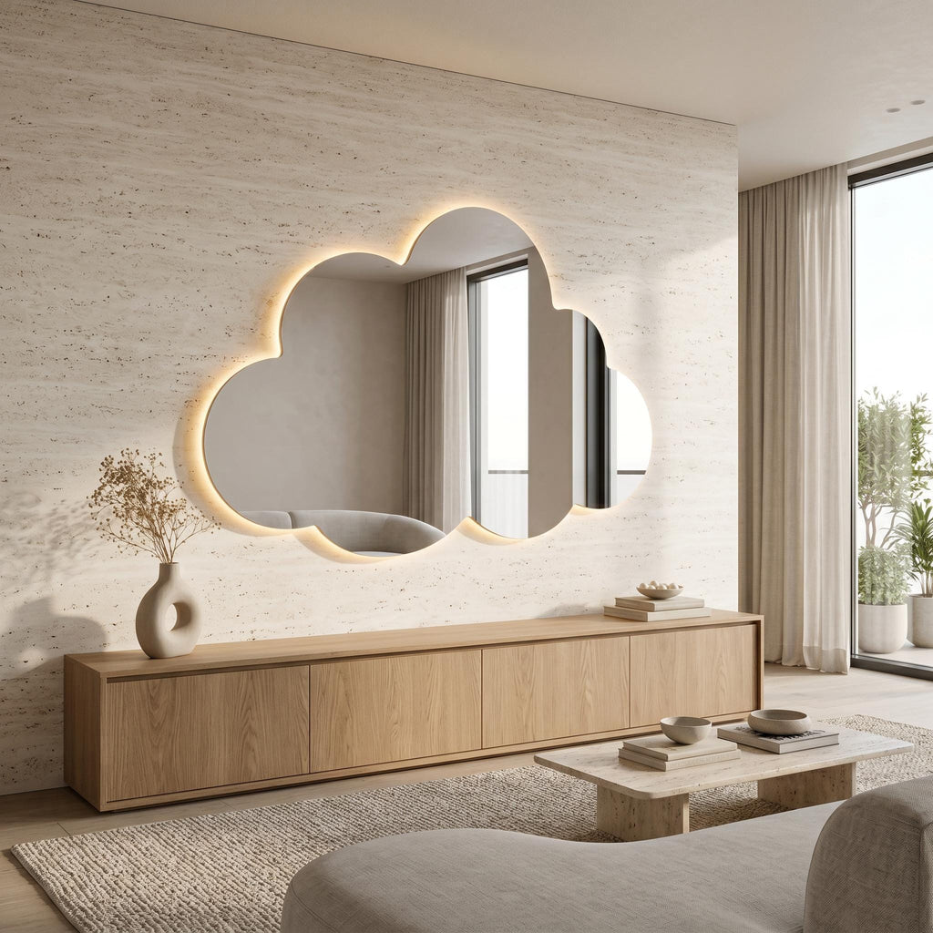 Asymmetrical Cloud LED Mirror - Backlit Bathroom & Bedroom Vanity Mirror - Irregular Wavy Wall Decor
