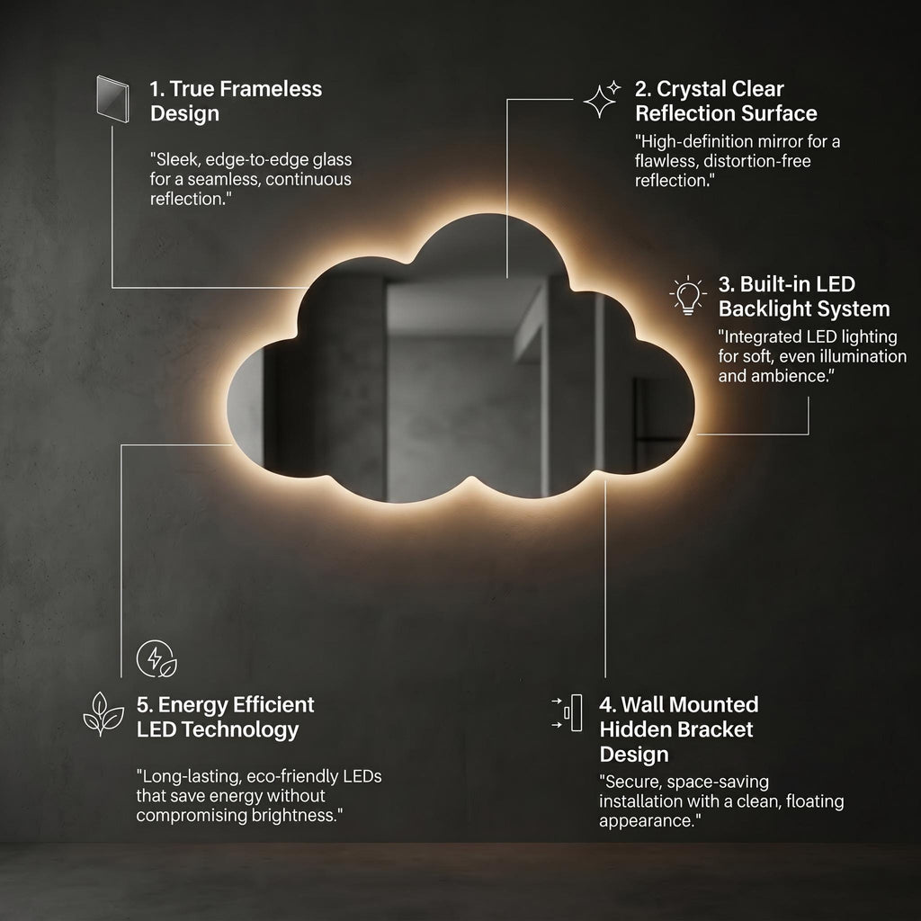 Asymmetrical Cloud LED Mirror - Backlit Bathroom & Bedroom Vanity Mirror - Irregular Wavy Wall Decor