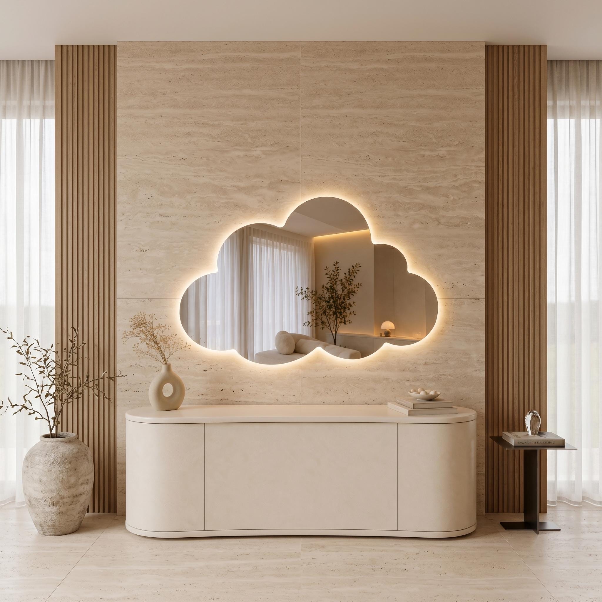 Asymmetrical Cloud LED Mirror - Backlit Bathroom & Bedroom Vanity Mirror - Irregular Wavy Wall Decor