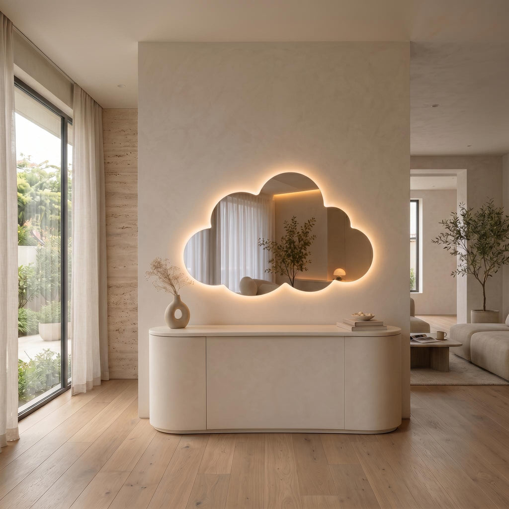 Asymmetrical Cloud LED Mirror - Backlit Bathroom & Bedroom Vanity Mirror - Irregular Wavy Wall Decor