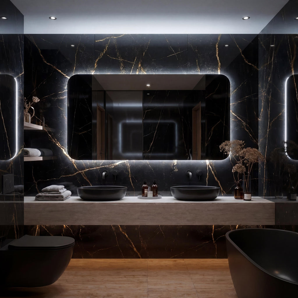 Frameless LED Backlit Rectangle Mirror, Modern Bathroom Vanity Decor, Luxury Wall Mirror