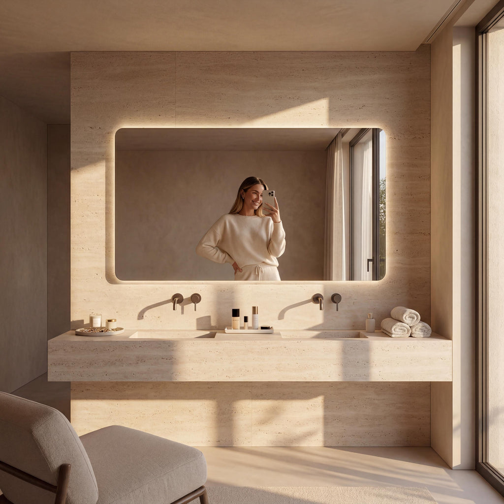 Frameless LED Backlit Rectangle Mirror, Modern Bathroom Vanity Decor, Luxury Wall Mirror