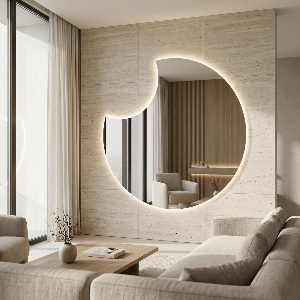 Asymmetrical LED Backlit Mirror, Frameless Modern Bathroom Vanity Decor
