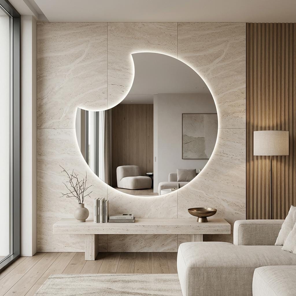 Asymmetrical LED Backlit Mirror, Frameless Modern Bathroom Vanity Decor