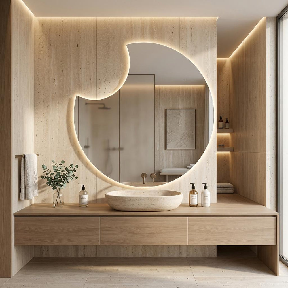 Asymmetrical LED Backlit Mirror, Frameless Modern Bathroom Vanity Decor
