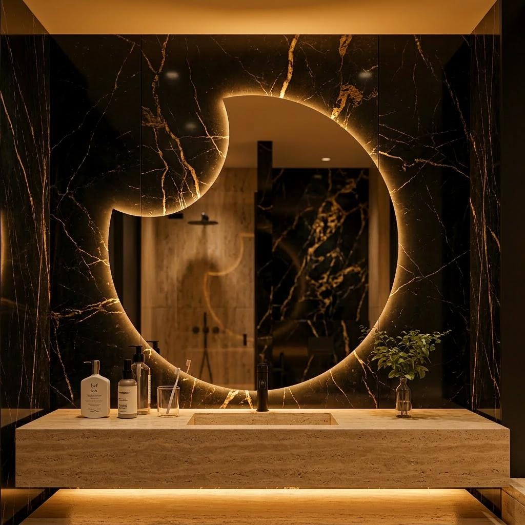 Asymmetrical LED Backlit Mirror, Frameless Modern Bathroom Vanity Decor