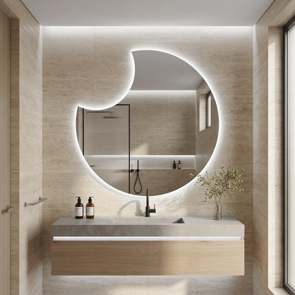 Asymmetrical LED Backlit Mirror, Frameless Modern Bathroom Vanity Decor