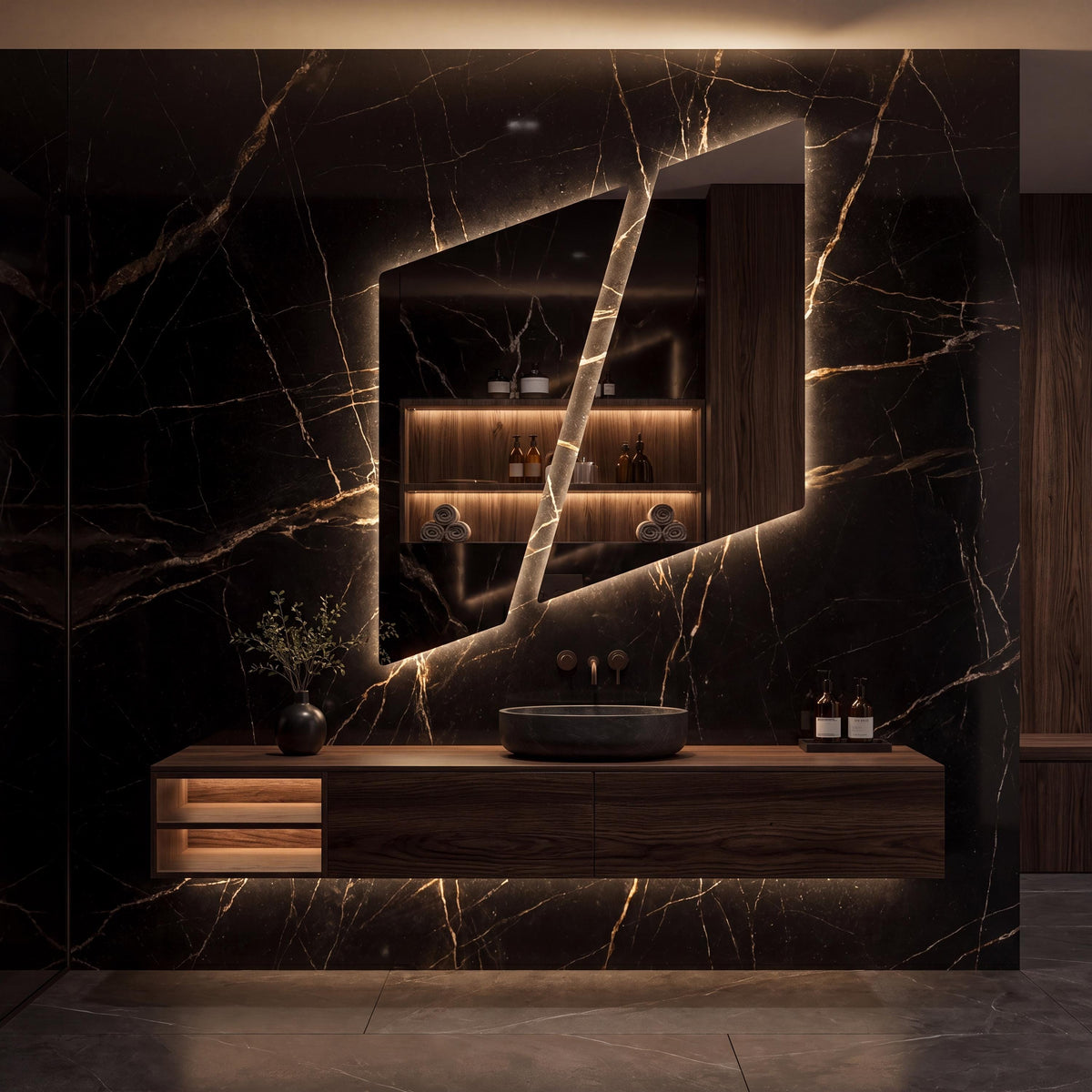 Asymmetrical Geometric LED Bathroom Mirror, Backlit Vanity Wall Light (Warm White/Neutral White)